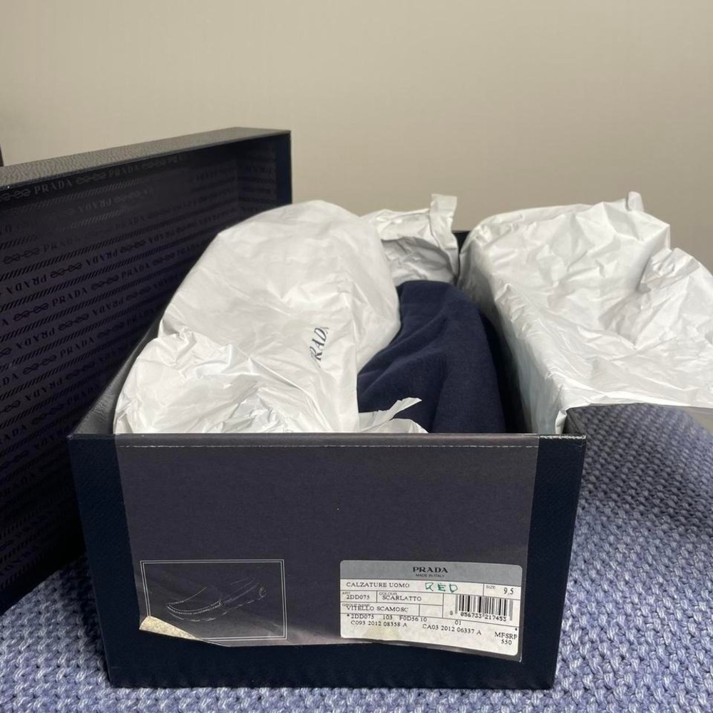 Prada Calzature Uomo red velvet suede loafers, driving moccasins 9.5 - Picture 8 of 8